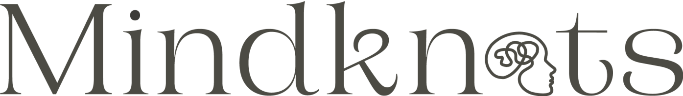 Mindknots logotyp – silhuett av huvud med tankeknut i linjestil