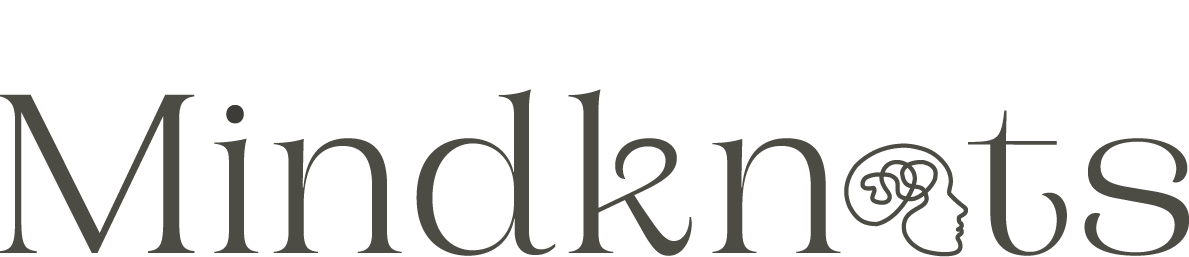 Mindknots logotyp – silhuett av huvud med tankeknut i linjestil