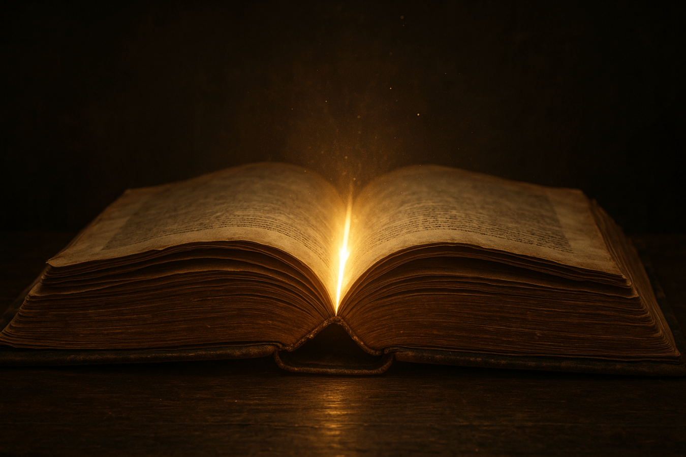 Antique book of secrets with glowing core.