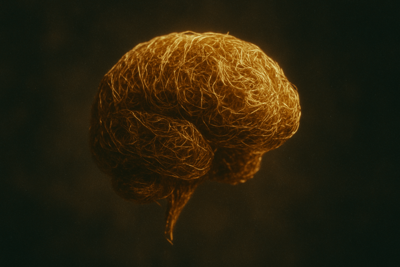 Brain shaped entangled golden threads.