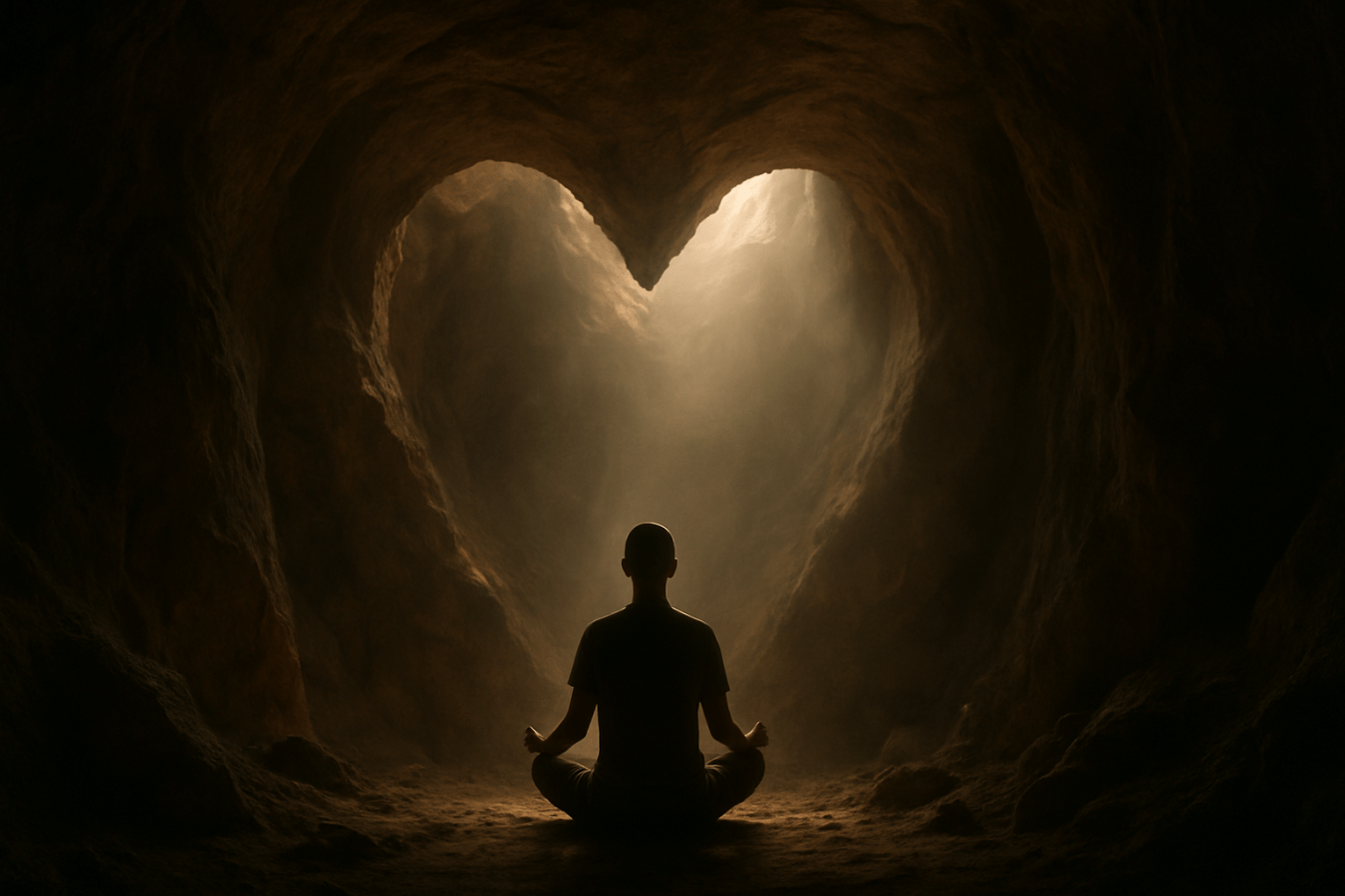 Meditating in heart shaped cave.