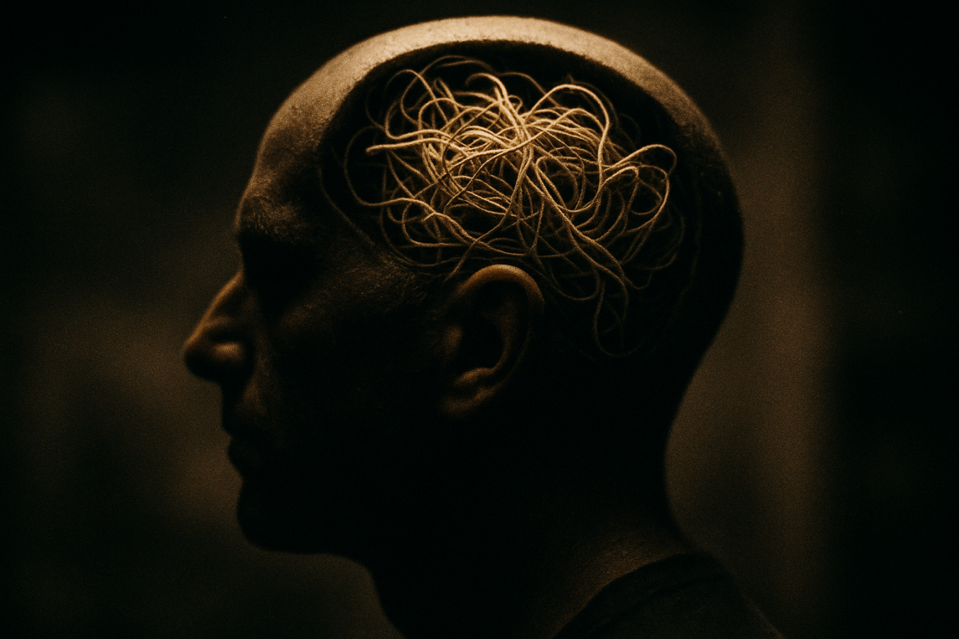 Open skull with tangles thread.