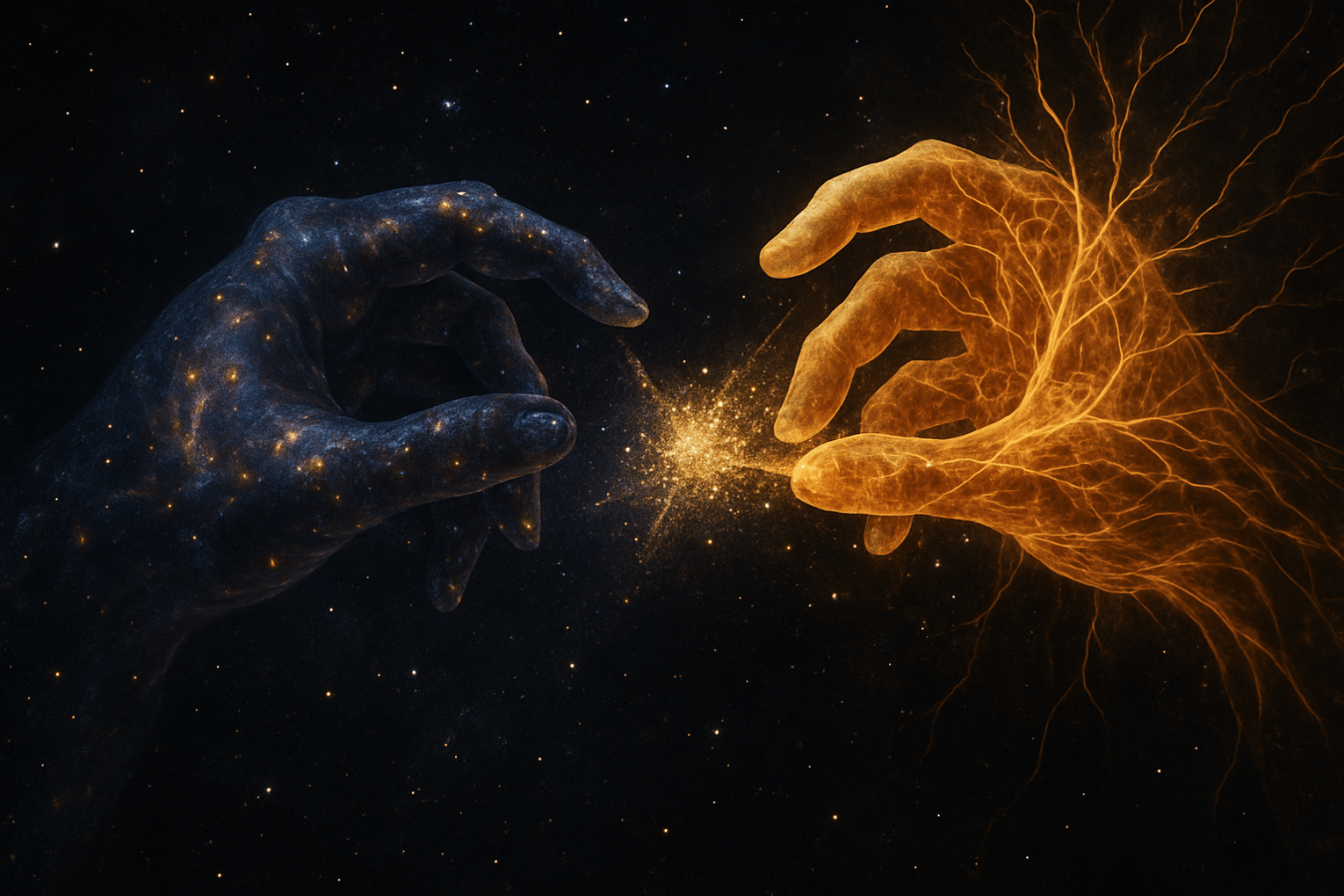 Two forces sculpting the spark of reality.